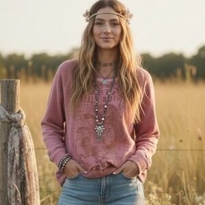 Magnolia Pearl La Pasion Sweatshirt Pink Pullover Bohemian Distressed NWT
